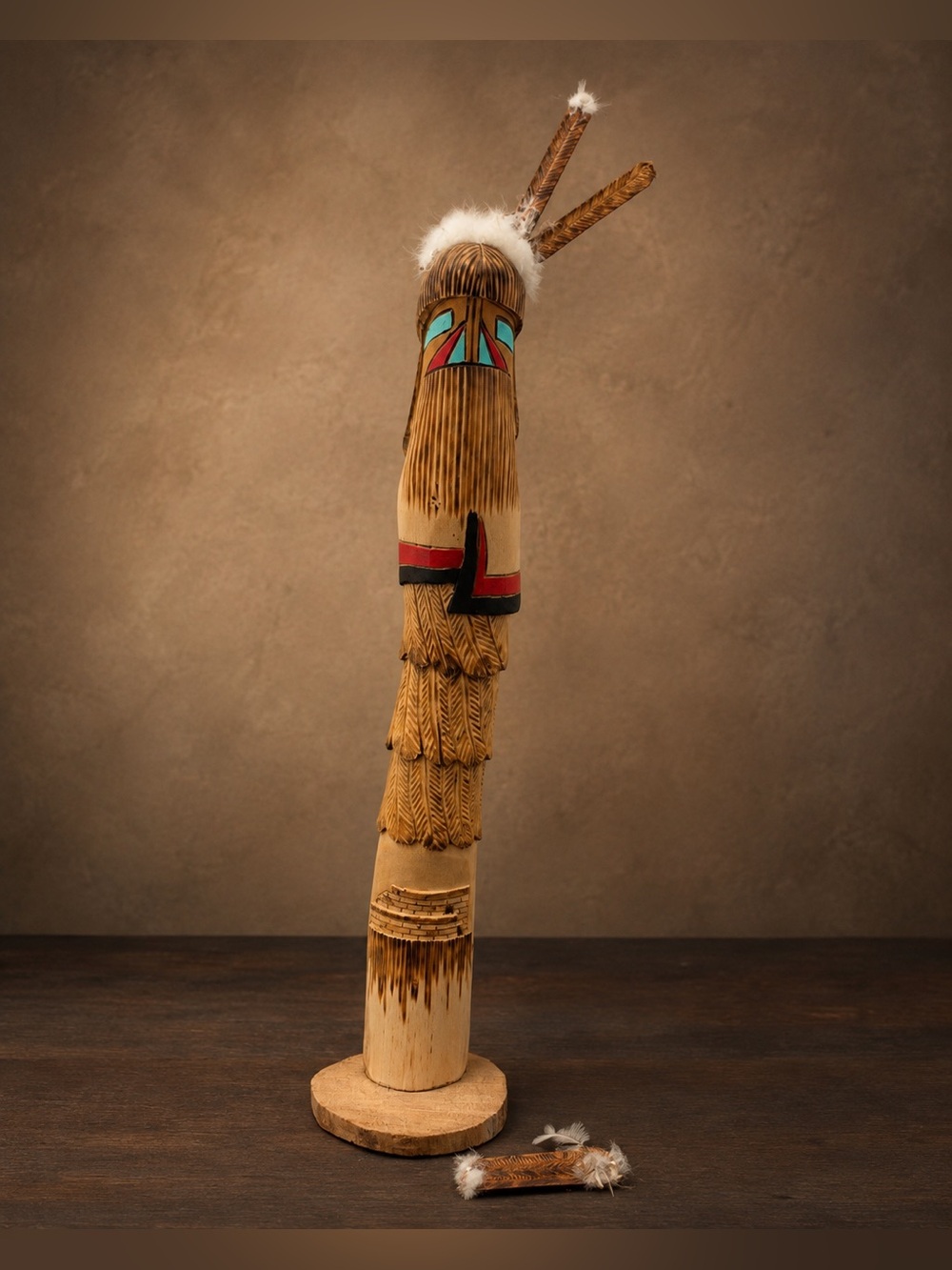 Handcrafted Natural Wood Totem Sculpture with Turquoise and